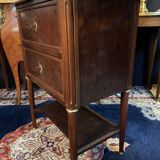 Petite commode XIXe 2 tiroirs et tablette d'entrejambes acajou massif Louis