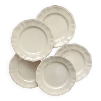 5 Sarreguemines ivory scalloped earthenware dinner plates