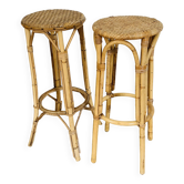 Paire de tabourets hauts en rotin