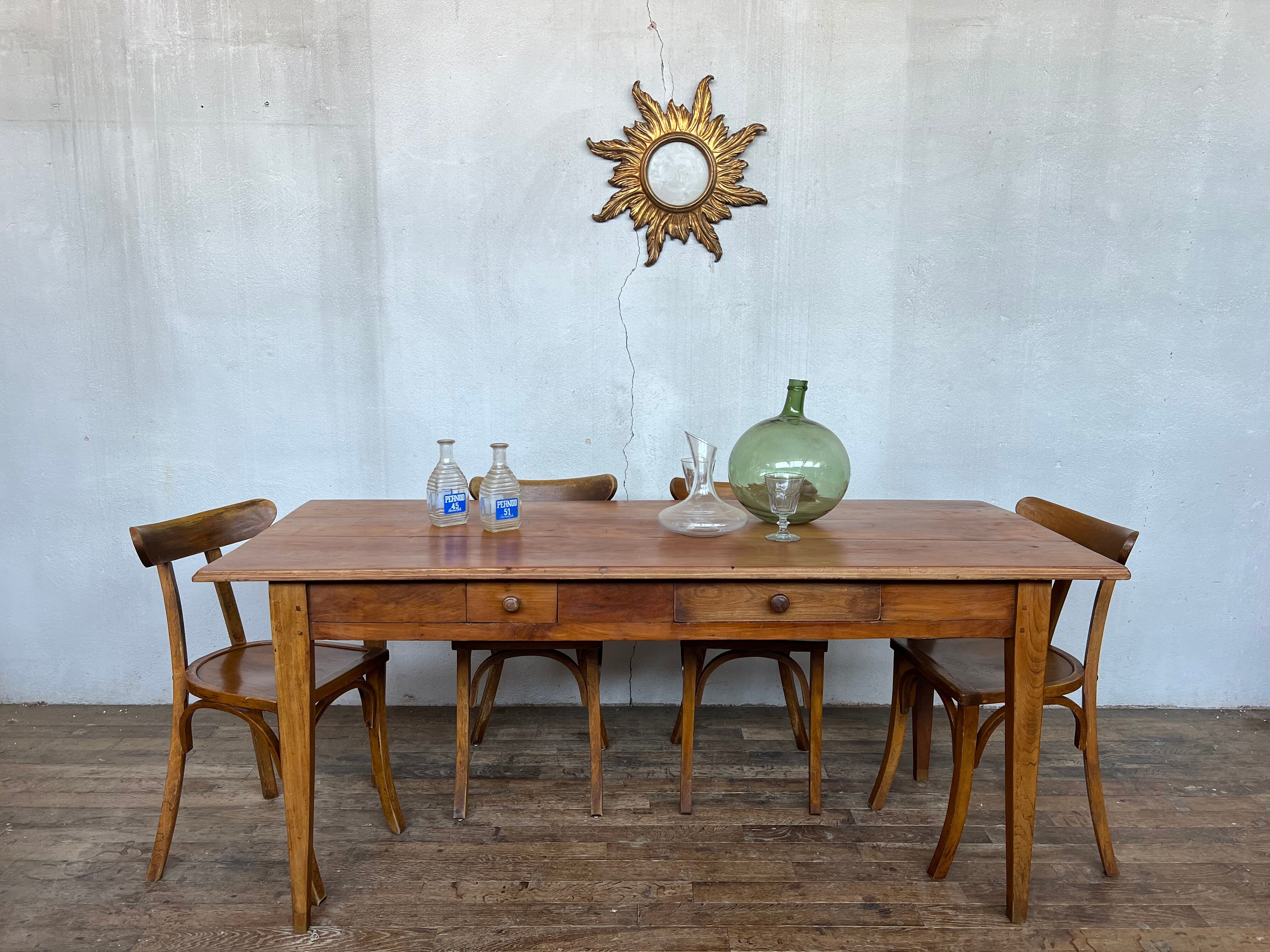Old farmhouse table early XXth legs spindles solid wood