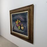 Table Painting Old Still Life Apples circa 1950.