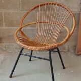Rattan armchair with metal base from the 1950s