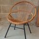 Fauteuil en rotin pied metal années 50