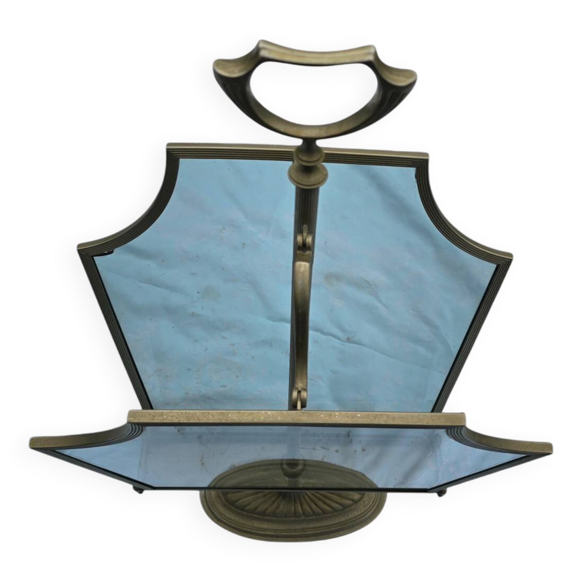 Porte-revues ancien en métal et verre