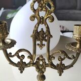 Altar candlestick with 2 branches, napoleon iii style, bronze patina old gold