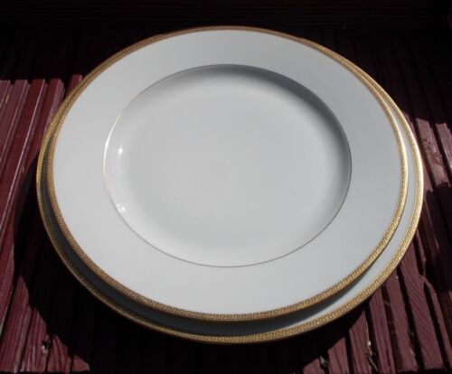 2 round dishes Limoges porcelain golden border
