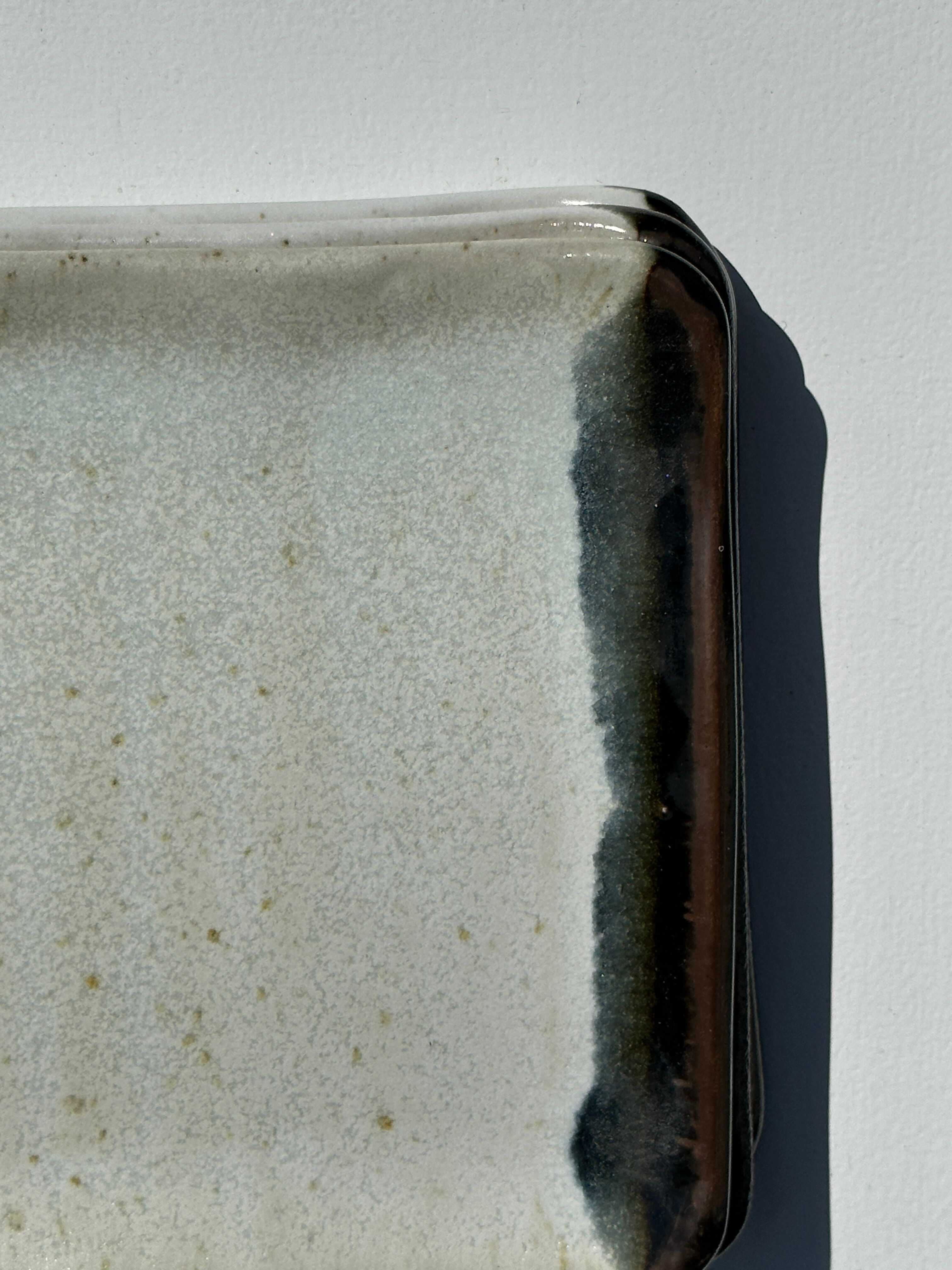 Trio of small rectangular serving dishes white and black Indonesian ceramic 21x16