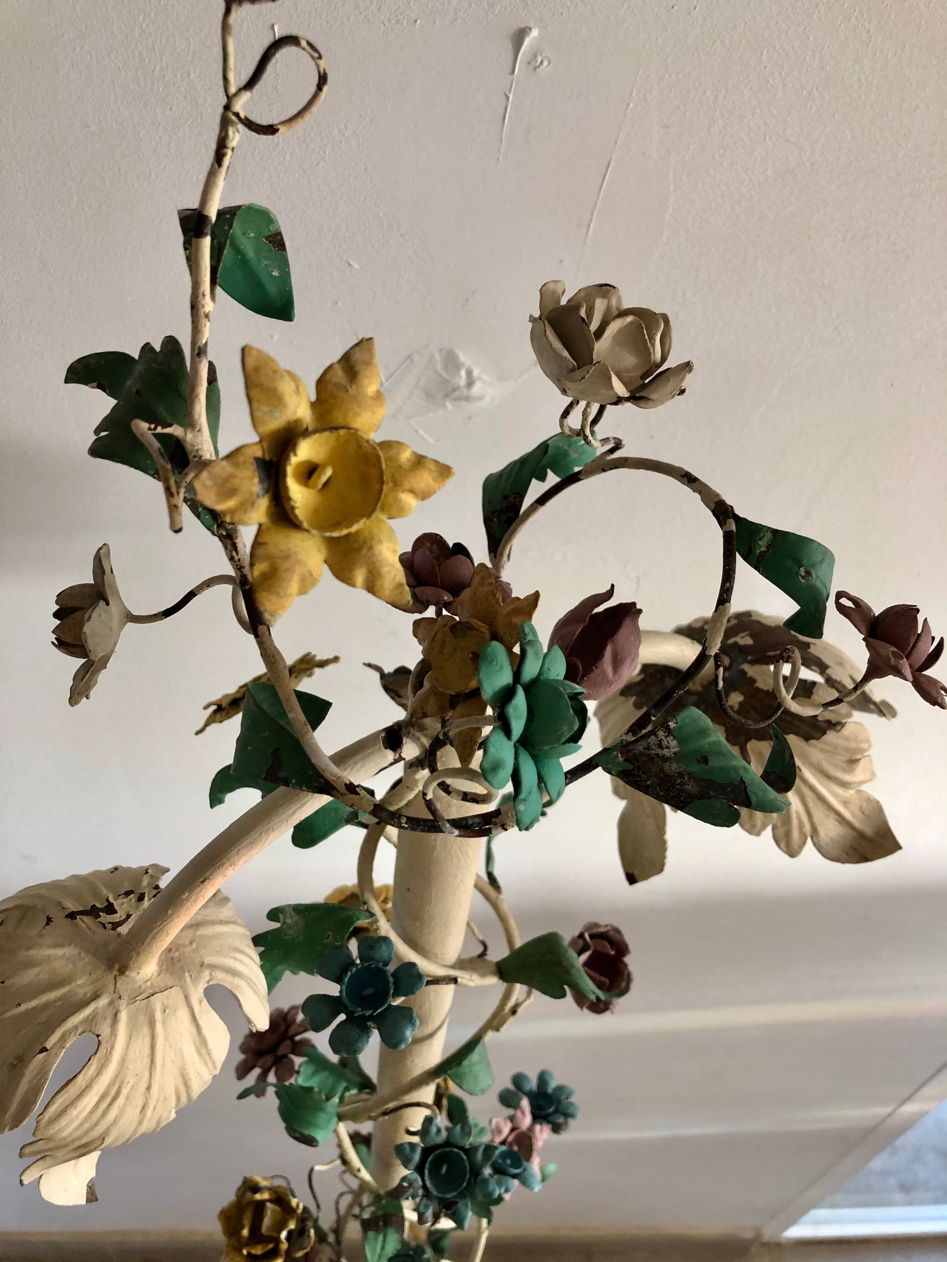 Italian metal lamppost painted flowers 1950