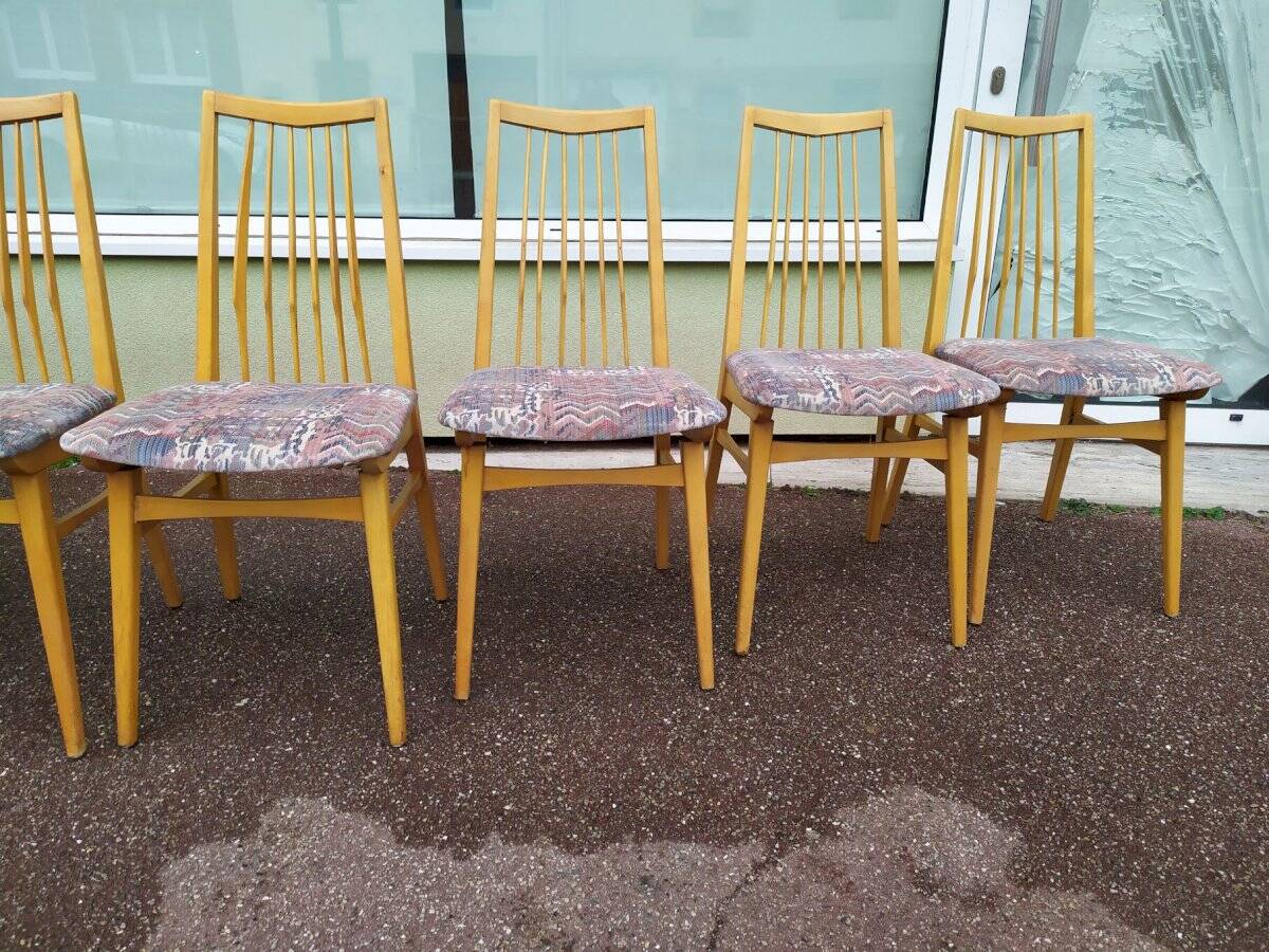 Lot de 8 chaises scandinave bois et tissu