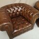 Pair of Chesterfield brown leather armchairs