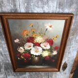 Oil Painting On Canvas FREDERICK Still Life Flowers + Wood Frame #A770