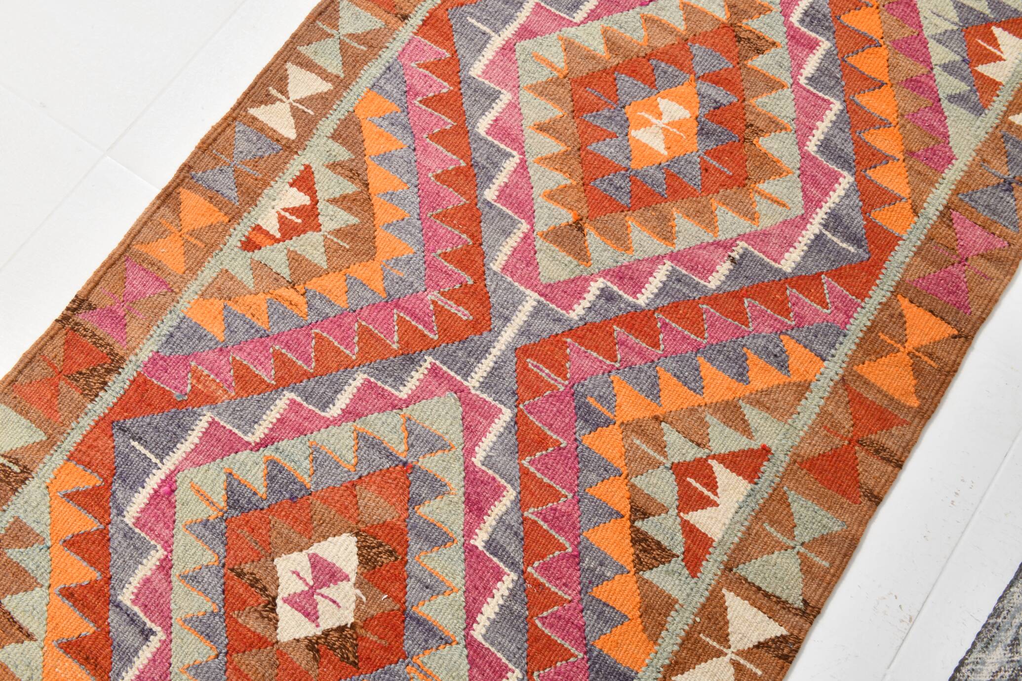 3x12 Handmade Vintage Kilim Runner Rug, 102x362Cm