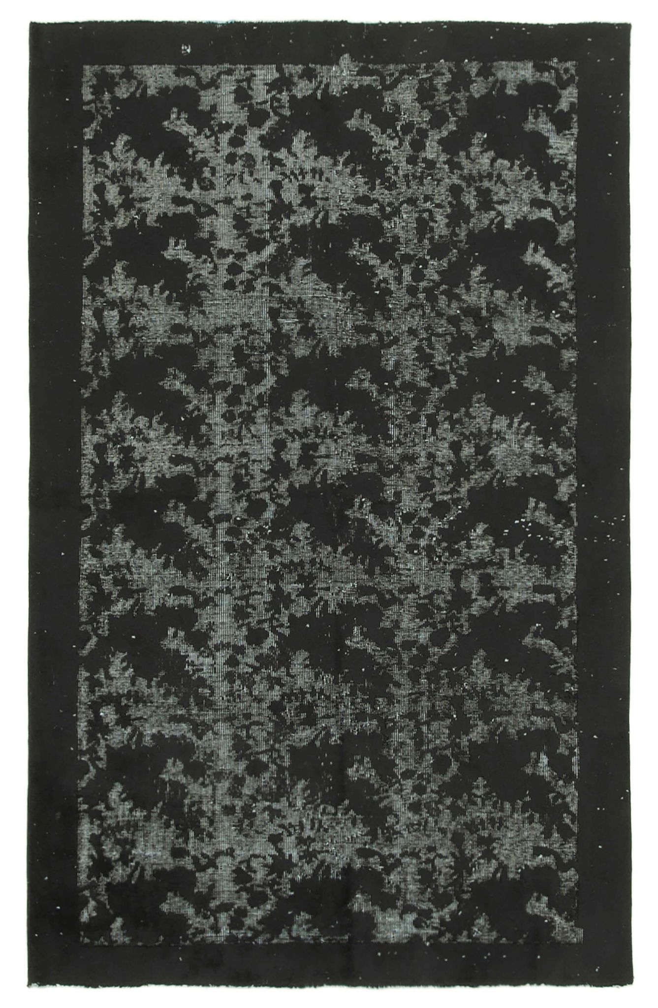 Handmade distressed oriental 1980s 158 cm x 250 cm black rug