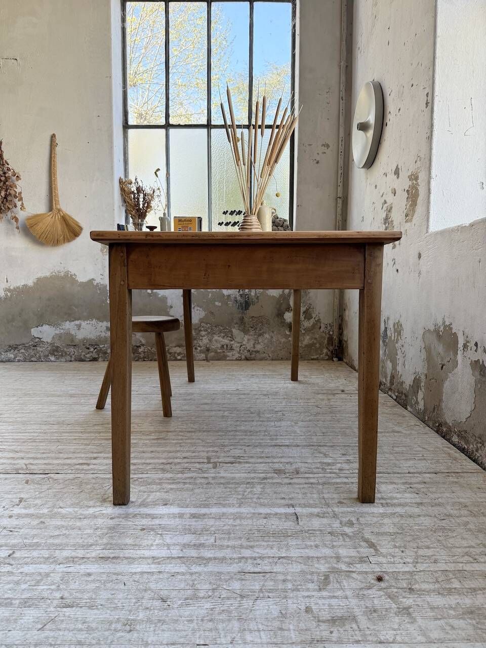 Cherry farmhouse table with spindle legs, 1950s