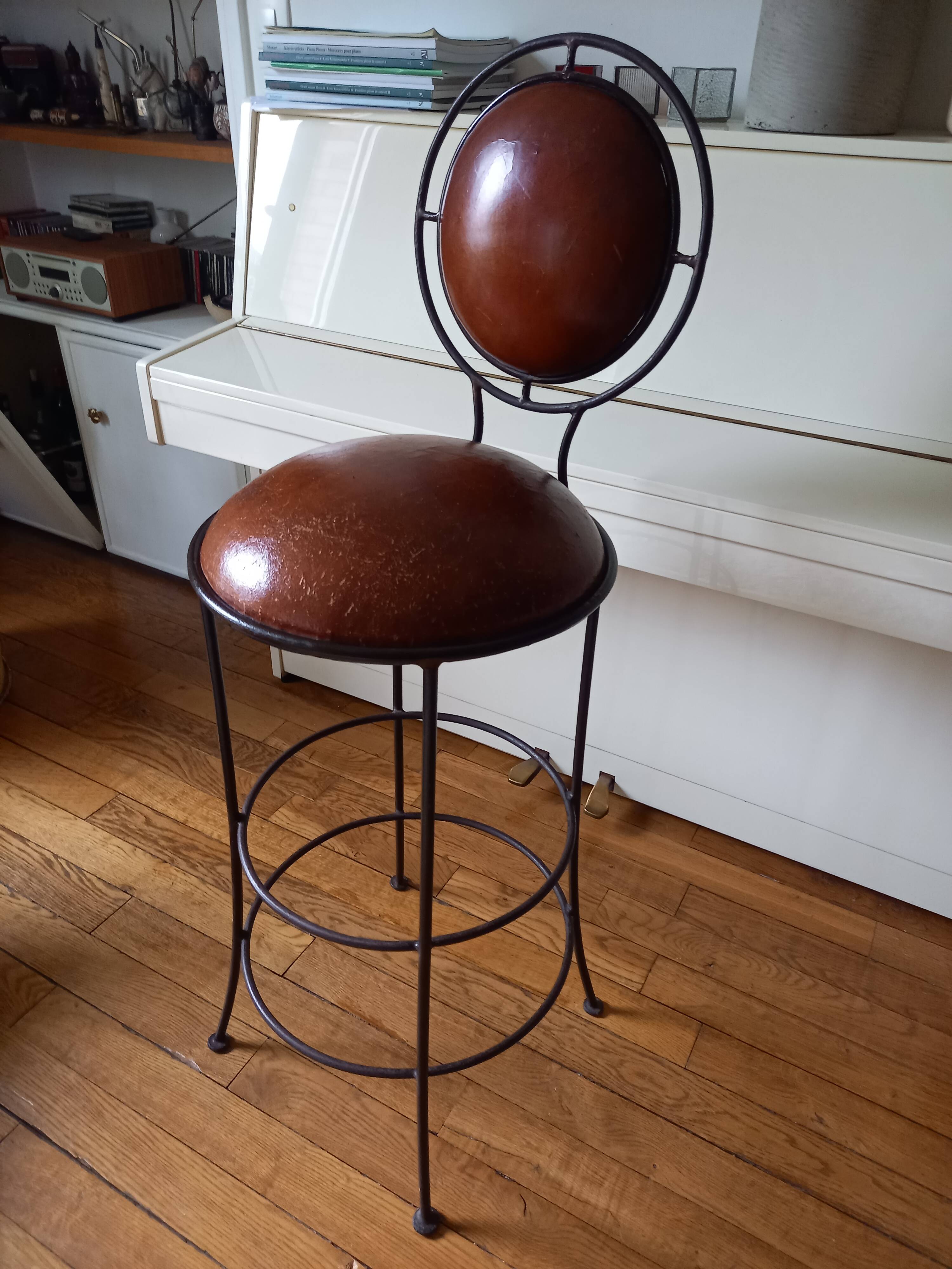 Wrought iron and leather bar stool
