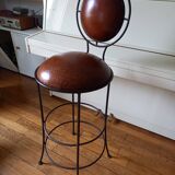 Wrought iron and leather bar stool