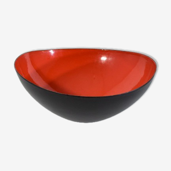 Vintage asymmetrical krenit bowl by Herbert Krenchel, Denmark 1950, black metal and red enamel.