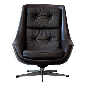 Fauteuil pivotant en cuir, Danemark années 60, style milieu de siècle moderne