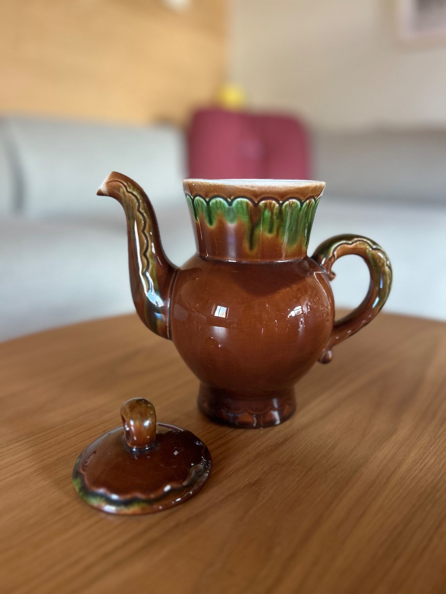 Large jug / enamelled earthenware teapot with a flambé glaze — Soviet design