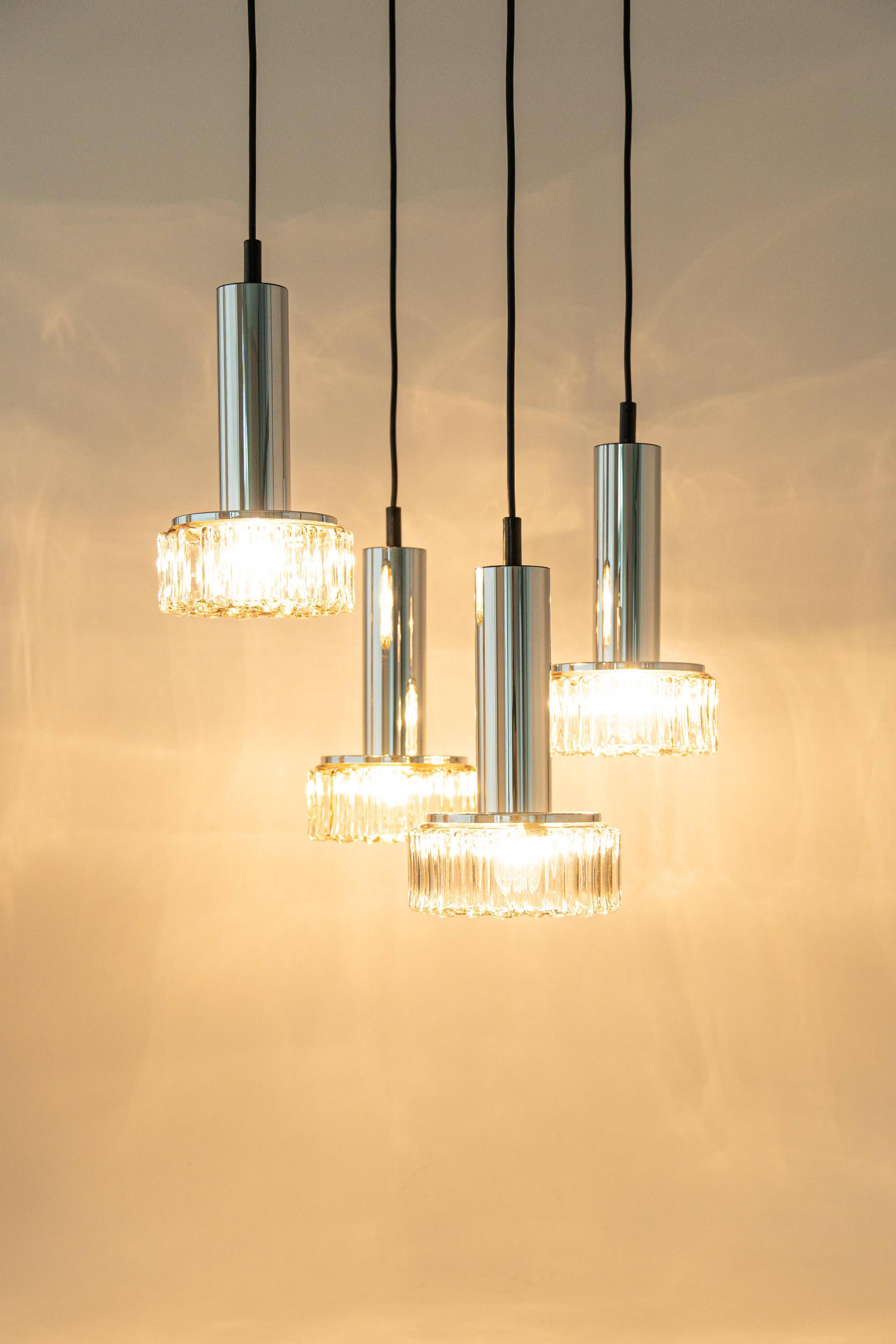 Large glass cascade chandelier designed for Staff Leuchten, Germany, 1970s.