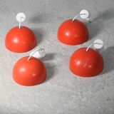 Set of 4 "spring" hanging lamps, orange steel, France, circa 1970