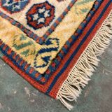 Old Turkish Kazak Rug Oriental 123x95 cm vintage tribal carpet, Red and Blue