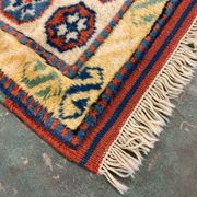 Old Turkish Kazak Rug Oriental 123x95 cm vintage tribal carpet, Red and Blue