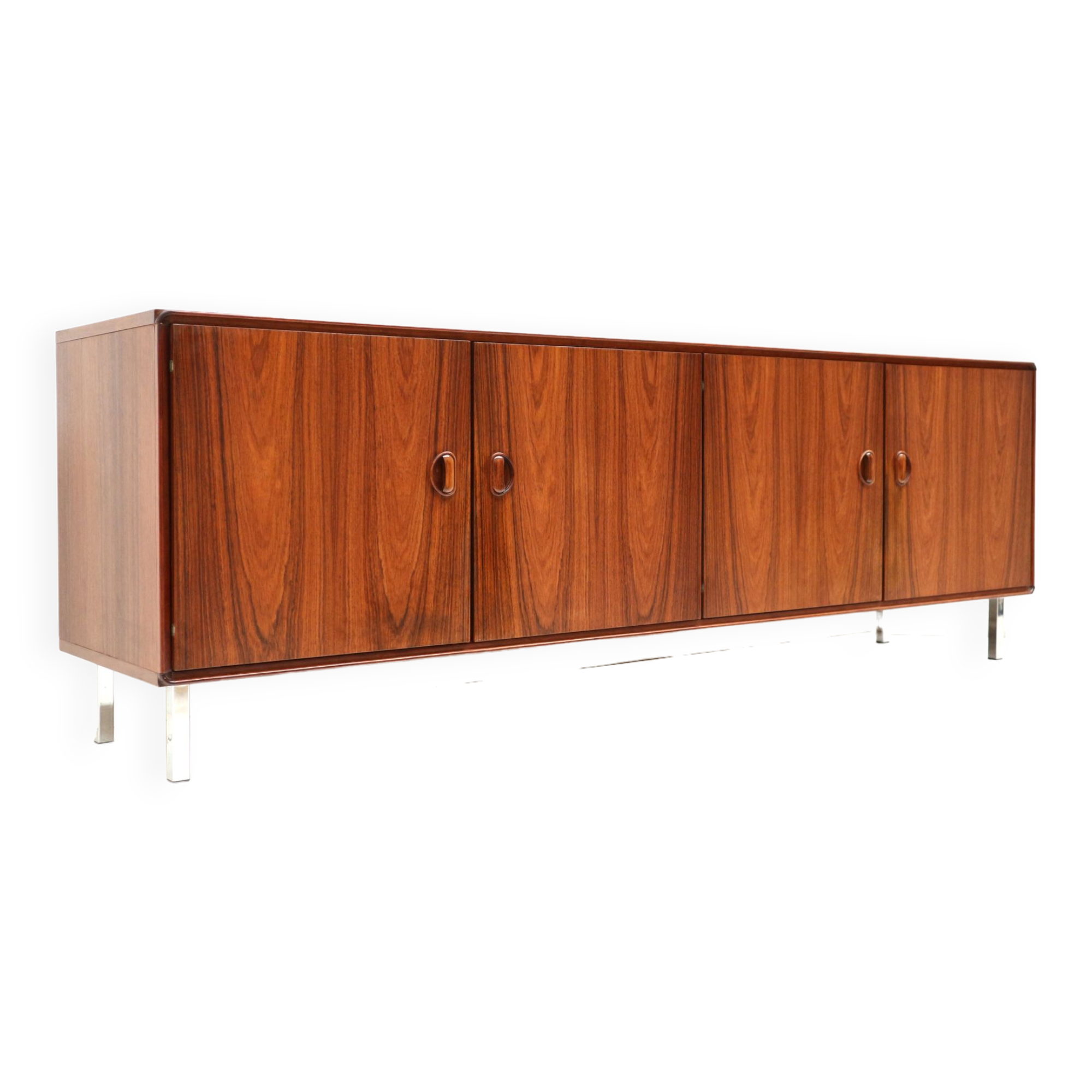Vintage rosewood low sideboard with four doors from the 1960s