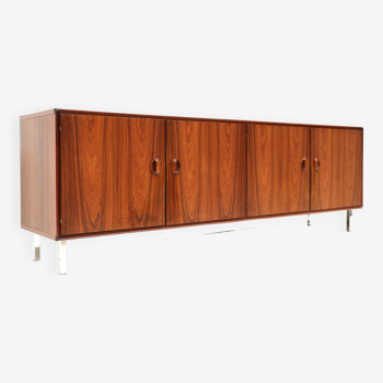 Vintage rosewood low sideboard with four doors from the 1960s