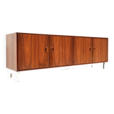 Vintage rosewood low sideboard with four doors from the 1960s