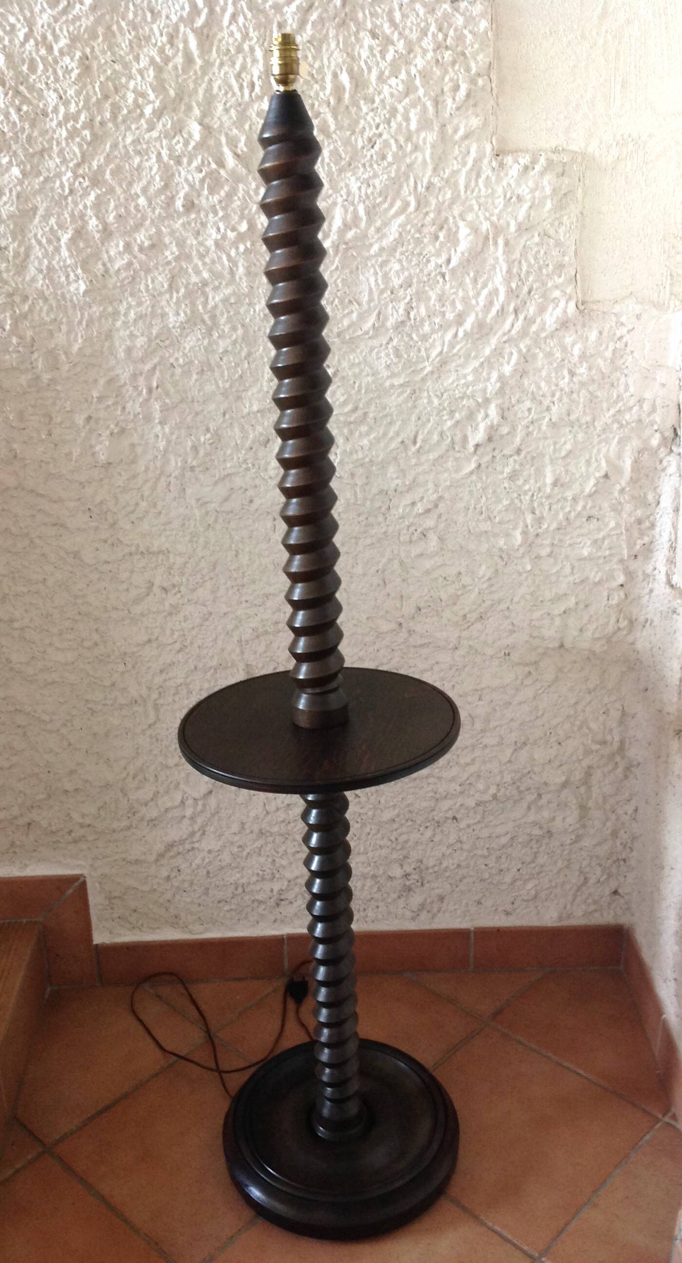 Wooden floor lamp turned in the spirit of Charles Dudouyt / art deco style