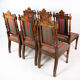 Ensemble de six chaises de salle à manger en chêne et rembourrées de tissu rayé, années 1920