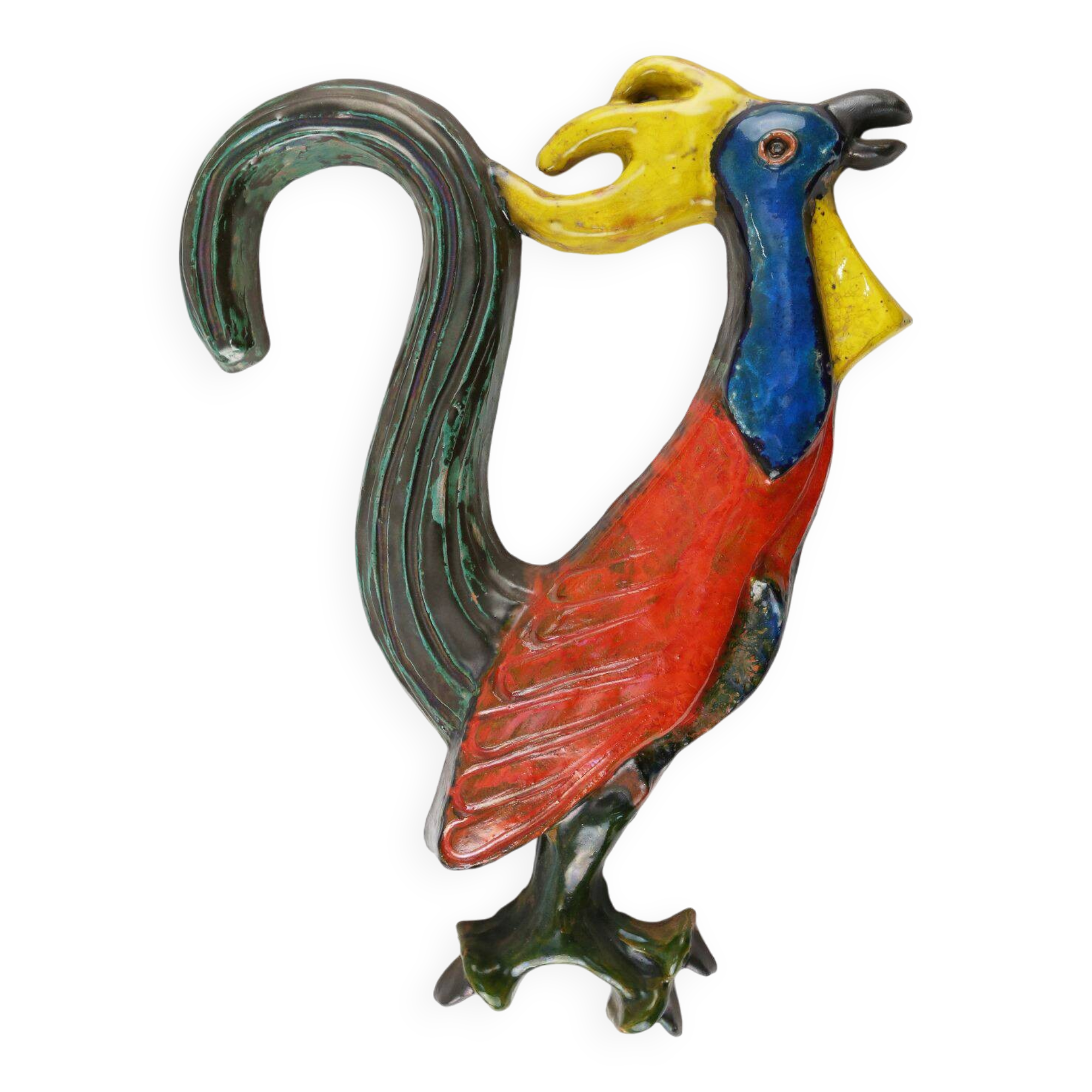 Vintage Ceramic plaquette of a colorful Rooster signed A. Dandoy, Belgium 1