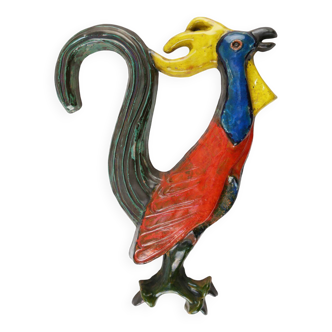 Vintage Ceramic plaquette of a colorful Rooster signed A. Dandoy, Belgium 1