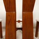 70's brutalist dining chairs in oak with bouclé fabric