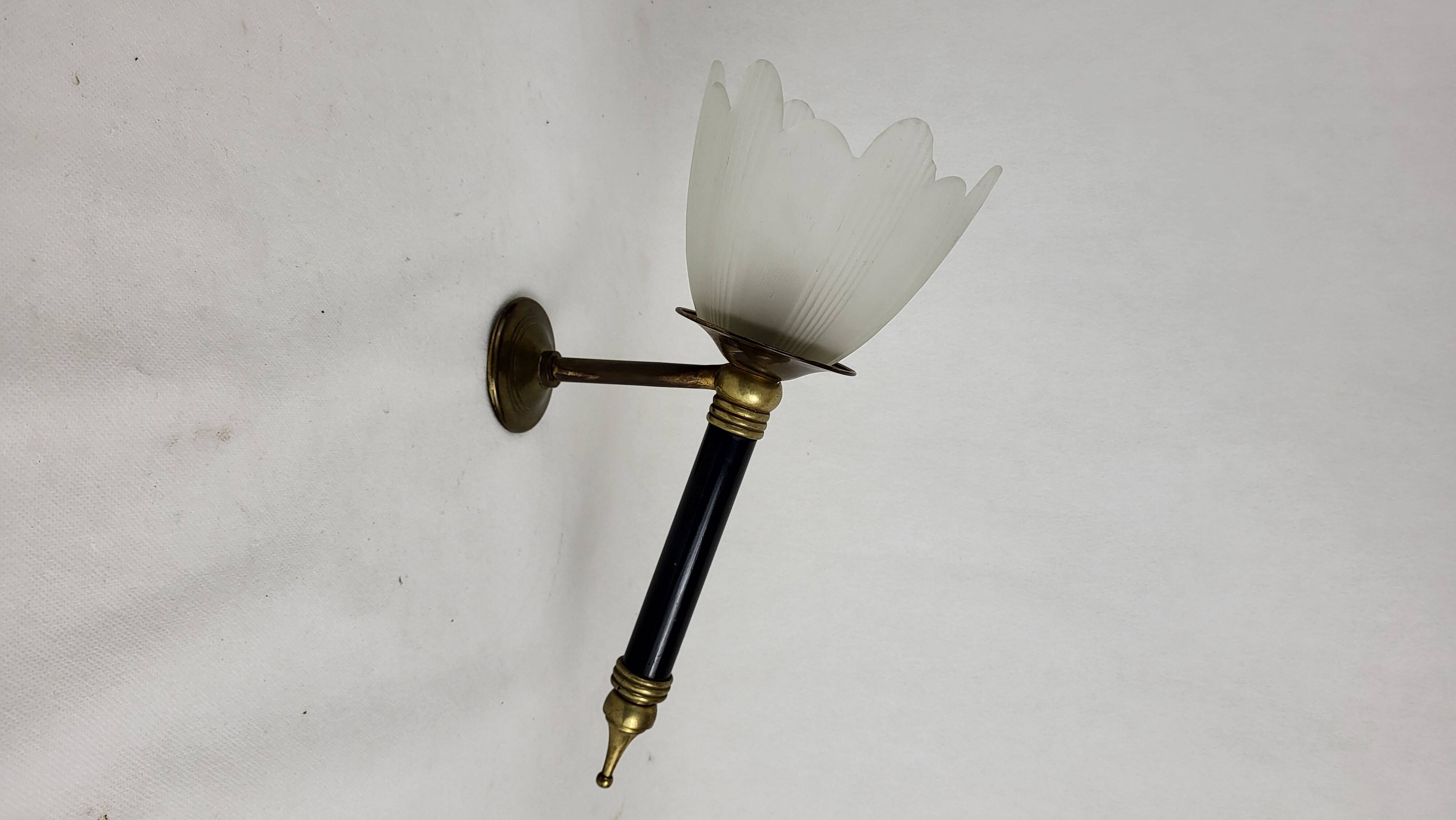 Flambeau Wall Lamp Glass & Brass 1950s