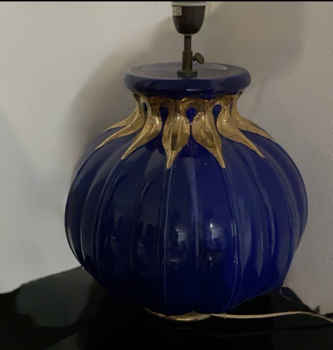 Kostka Lamp France – cobalt blue ceramic and gilding – vintage