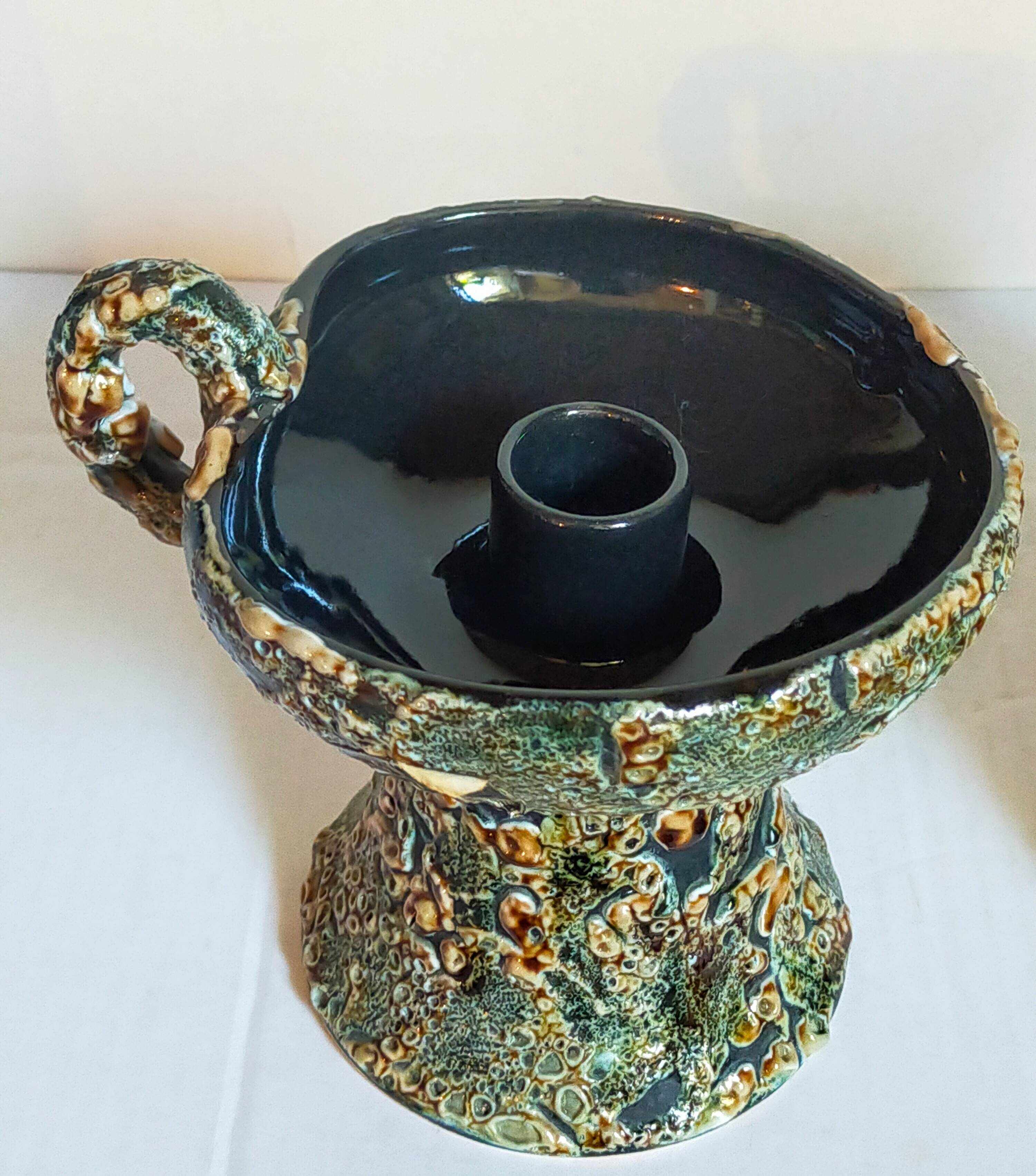 Pair of vintage Vanoise honey foam ceramic candlesticks