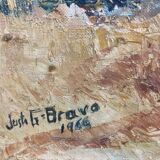 Oil on canvas, Olive tree trunk signed 20th Brvao (JG)