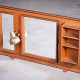 Vintage Free-Standing Teak Mirror with Lamp, 1960s