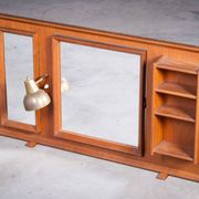 Vintage Free-Standing Teak Mirror with Lamp, 1960s