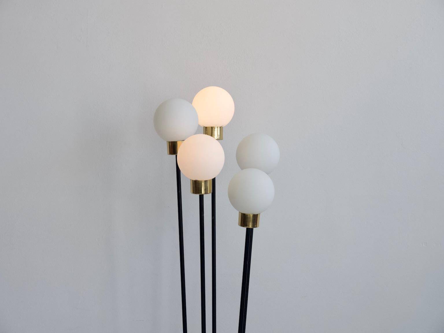 Five-globe opaline glass floor lamp by Arlus