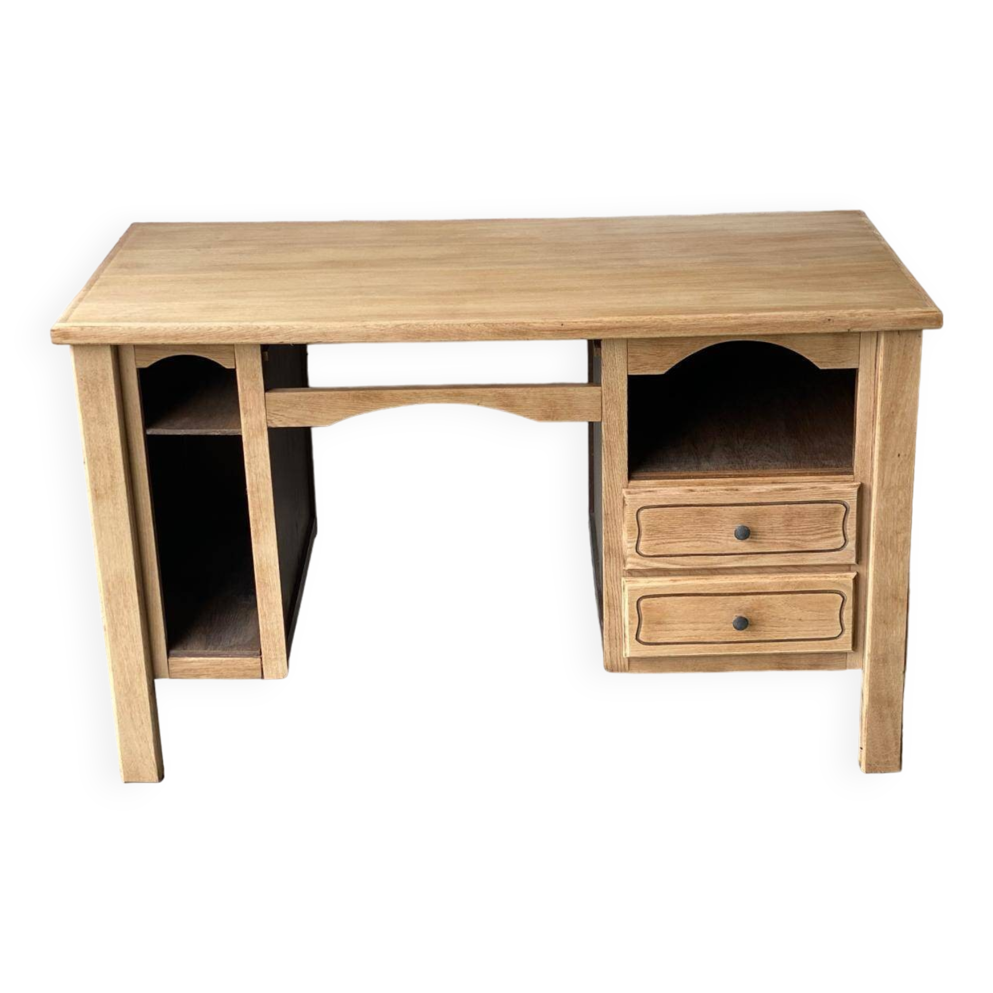 Renovated vintage desk in raw solid wood 128cm