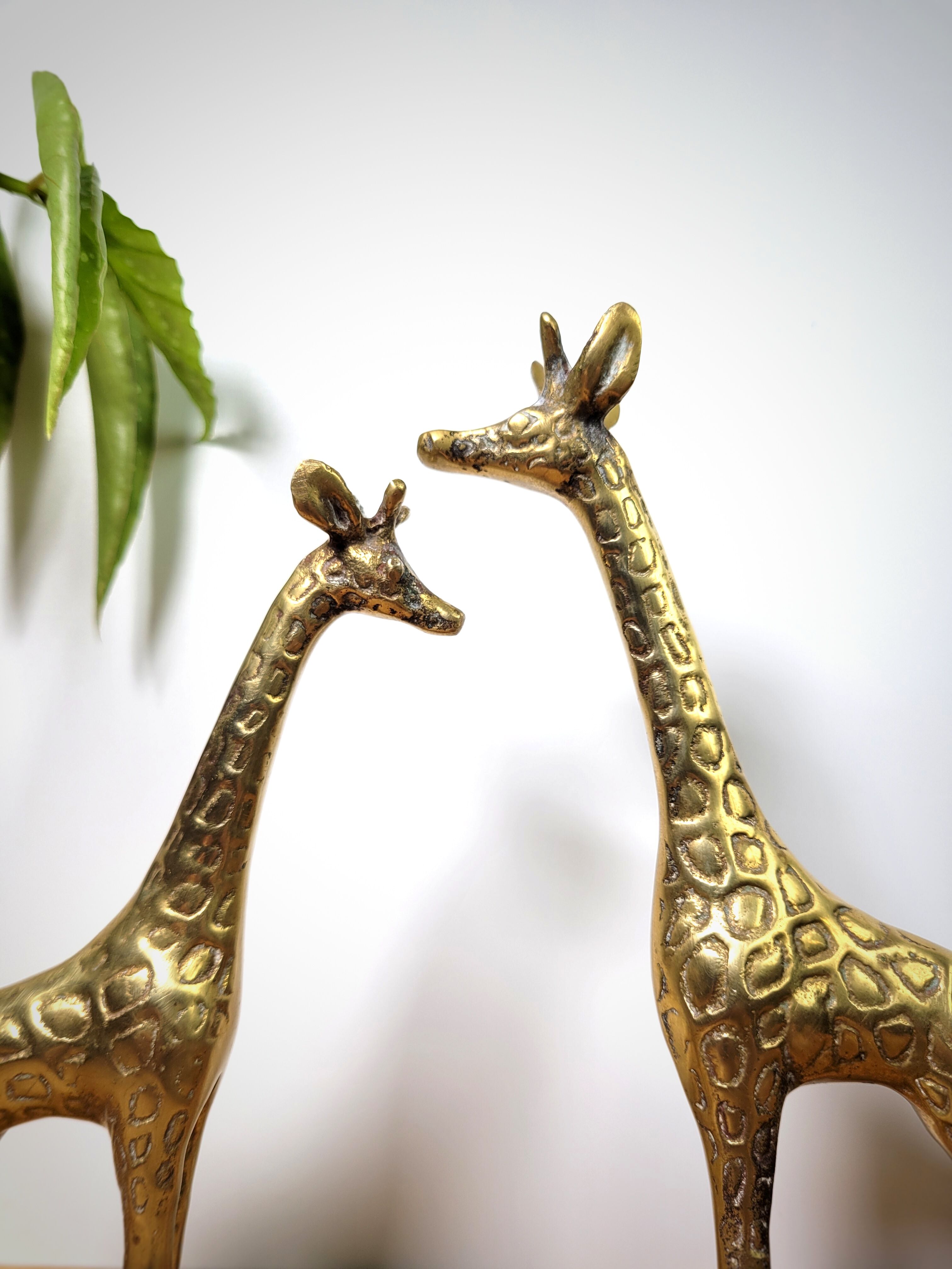 Pair brass giraffes