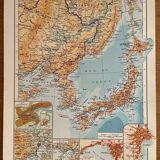 Ancienne carte de la Corée, du Japon et de la Mandchourie de 1945