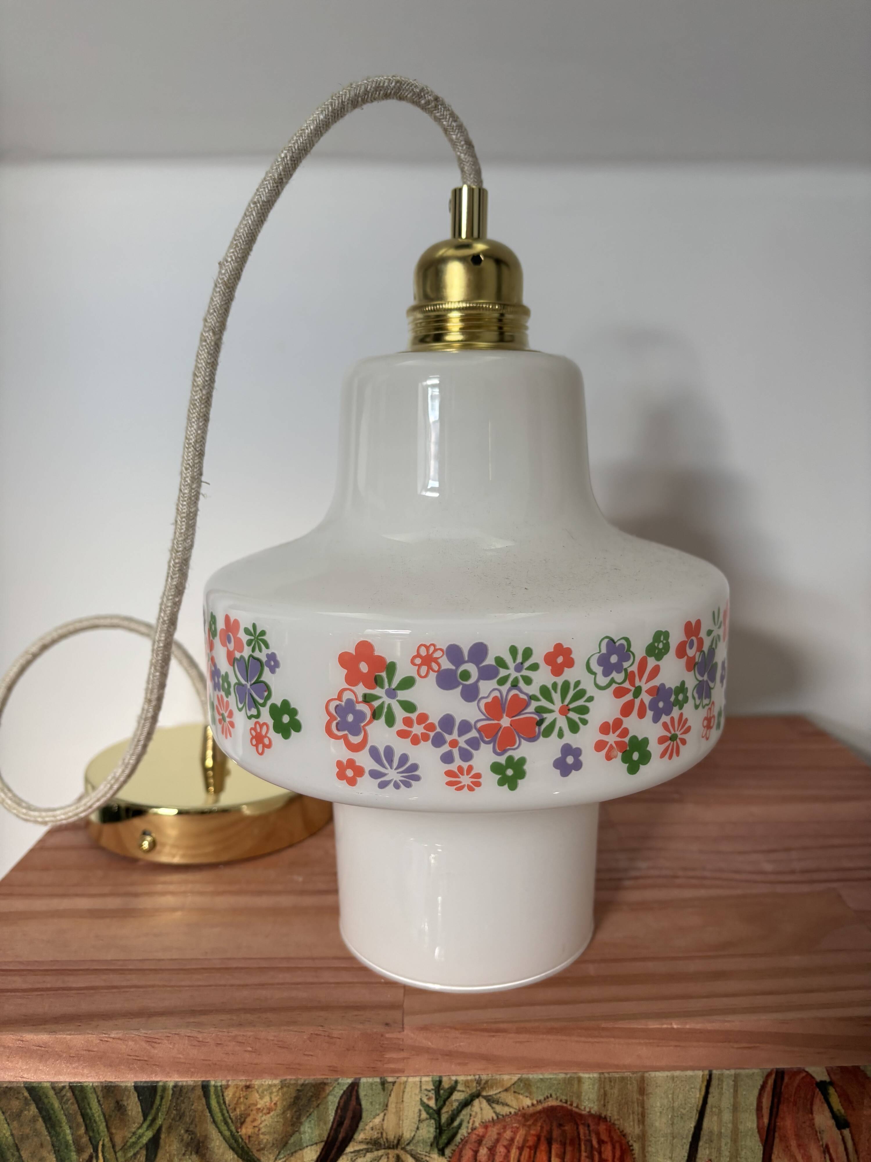 Vintage floral opaline pendant light
