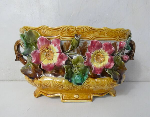 anciens cache-pots et jardinière faience barbotine