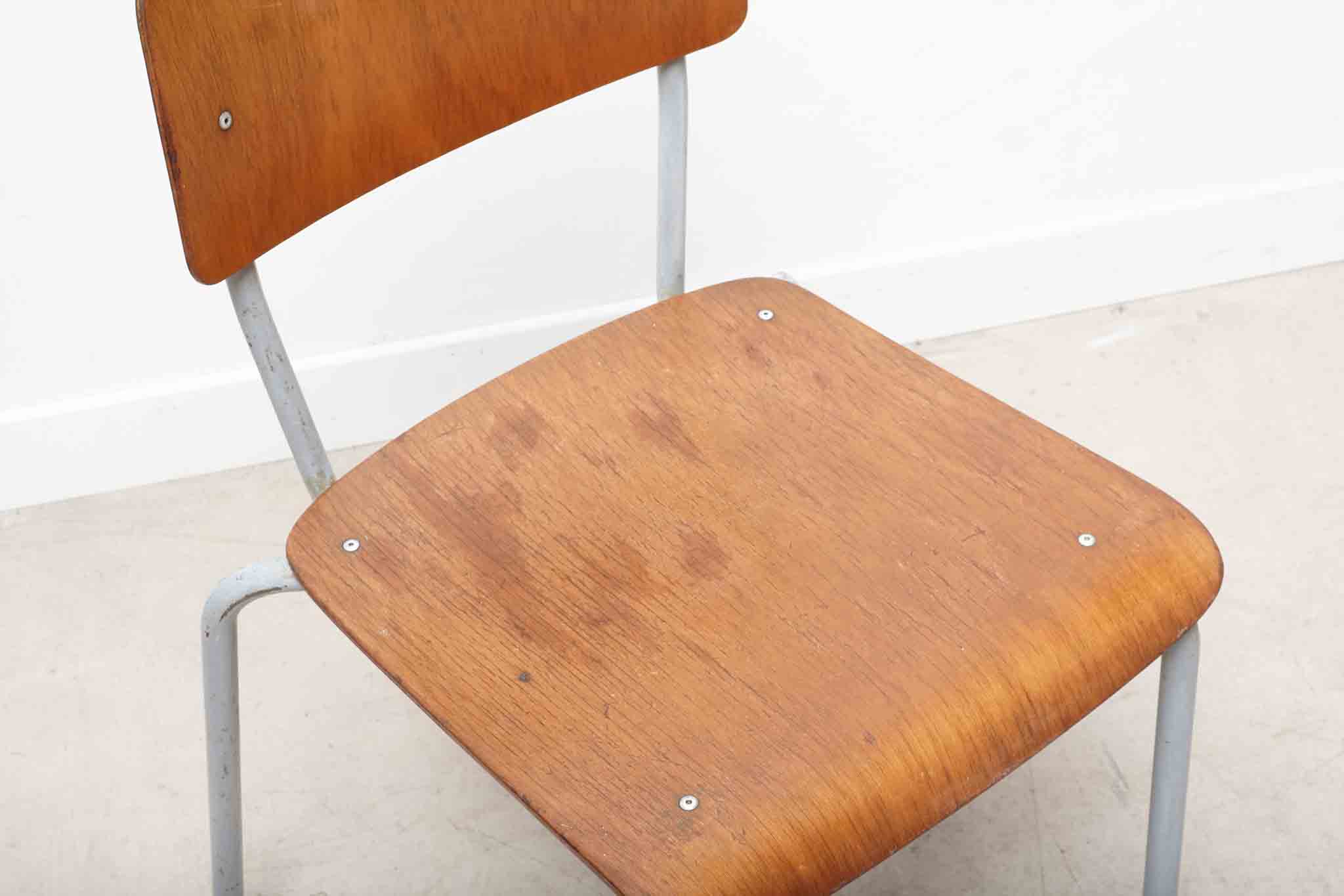 Stackable school chair, oak and grey colour