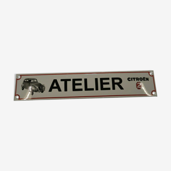 Plaque émaillée atelier 2 cv