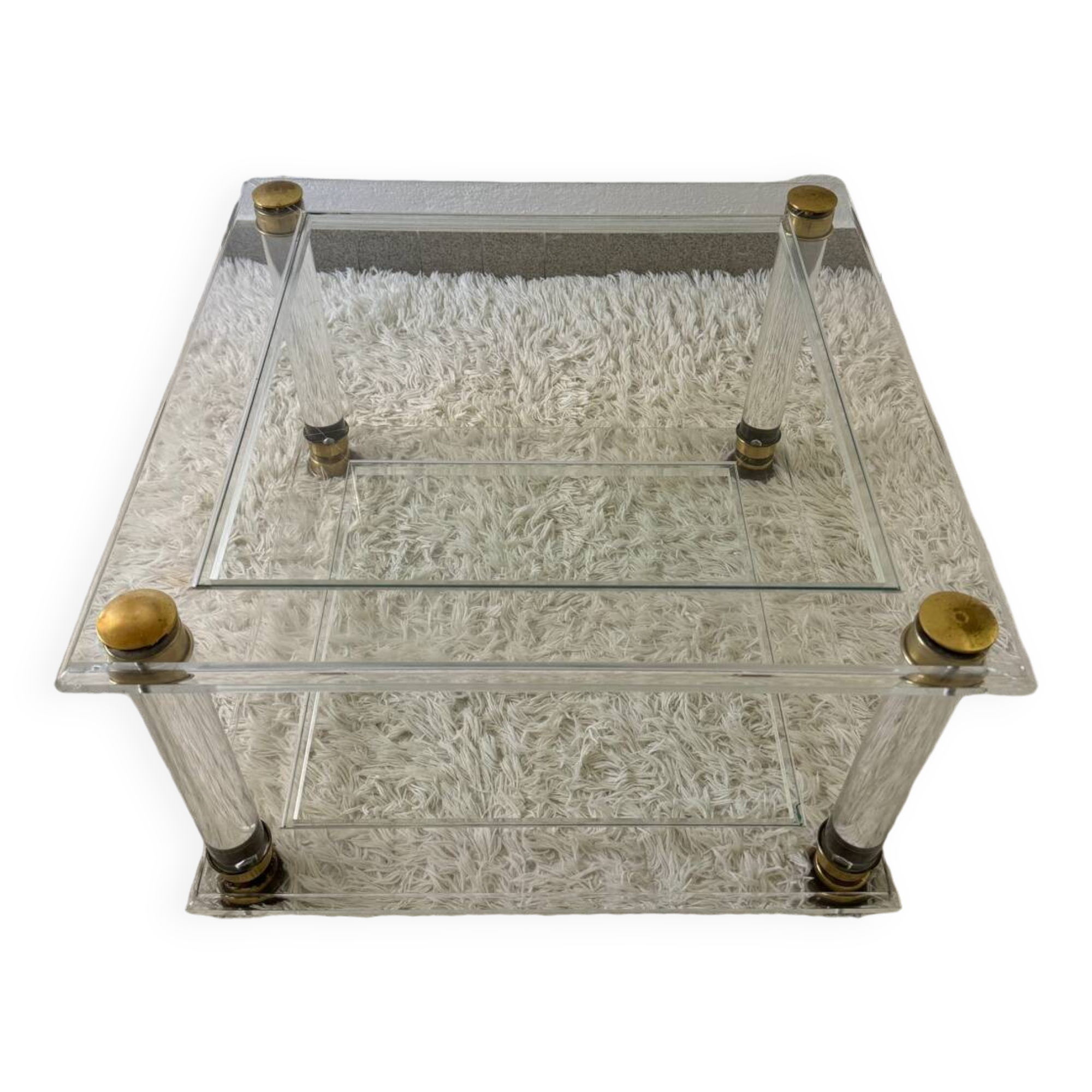 70s brass plexi coffee table